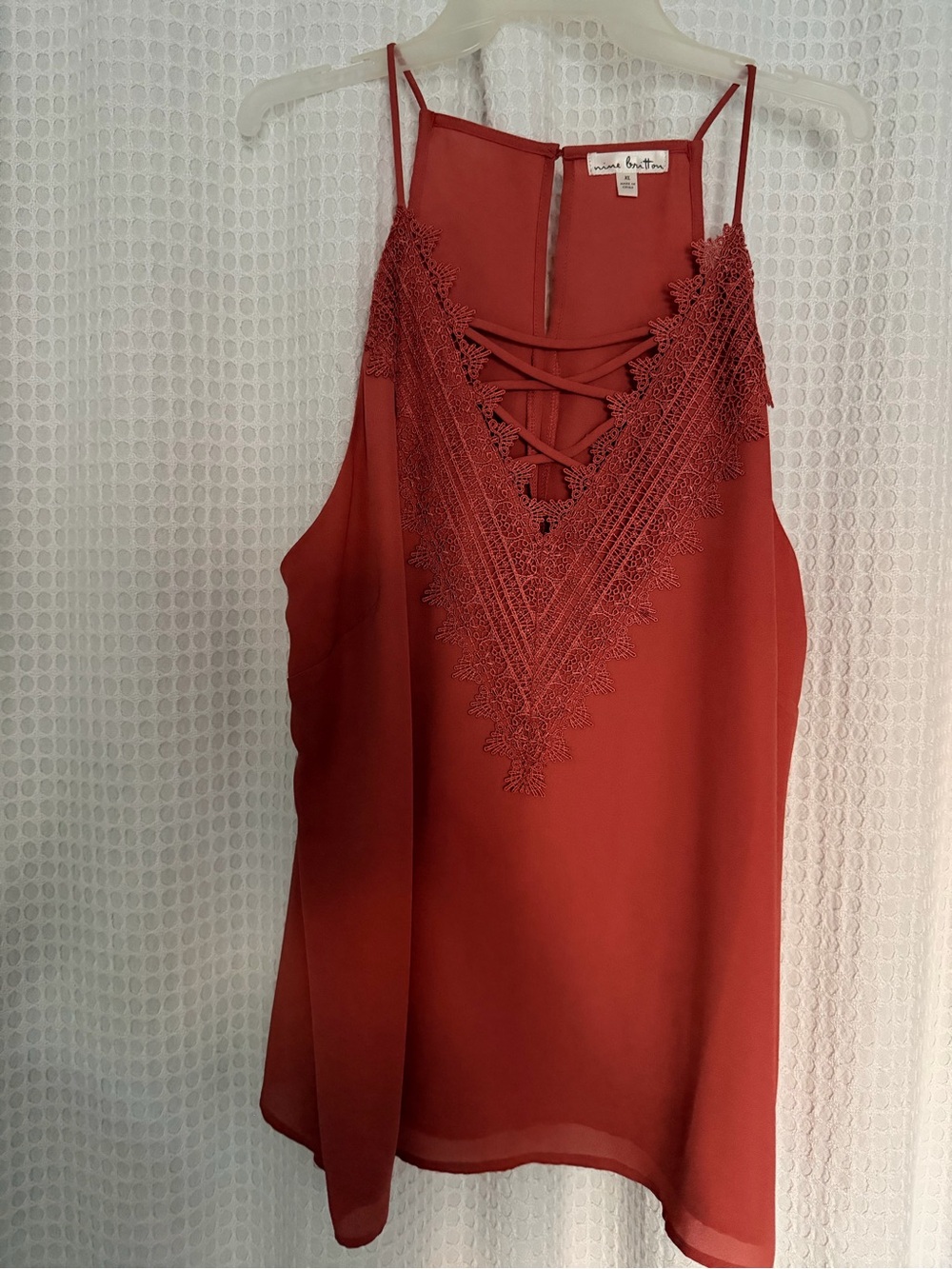 nine britton pink Lace V-Neck Crisscross Cami